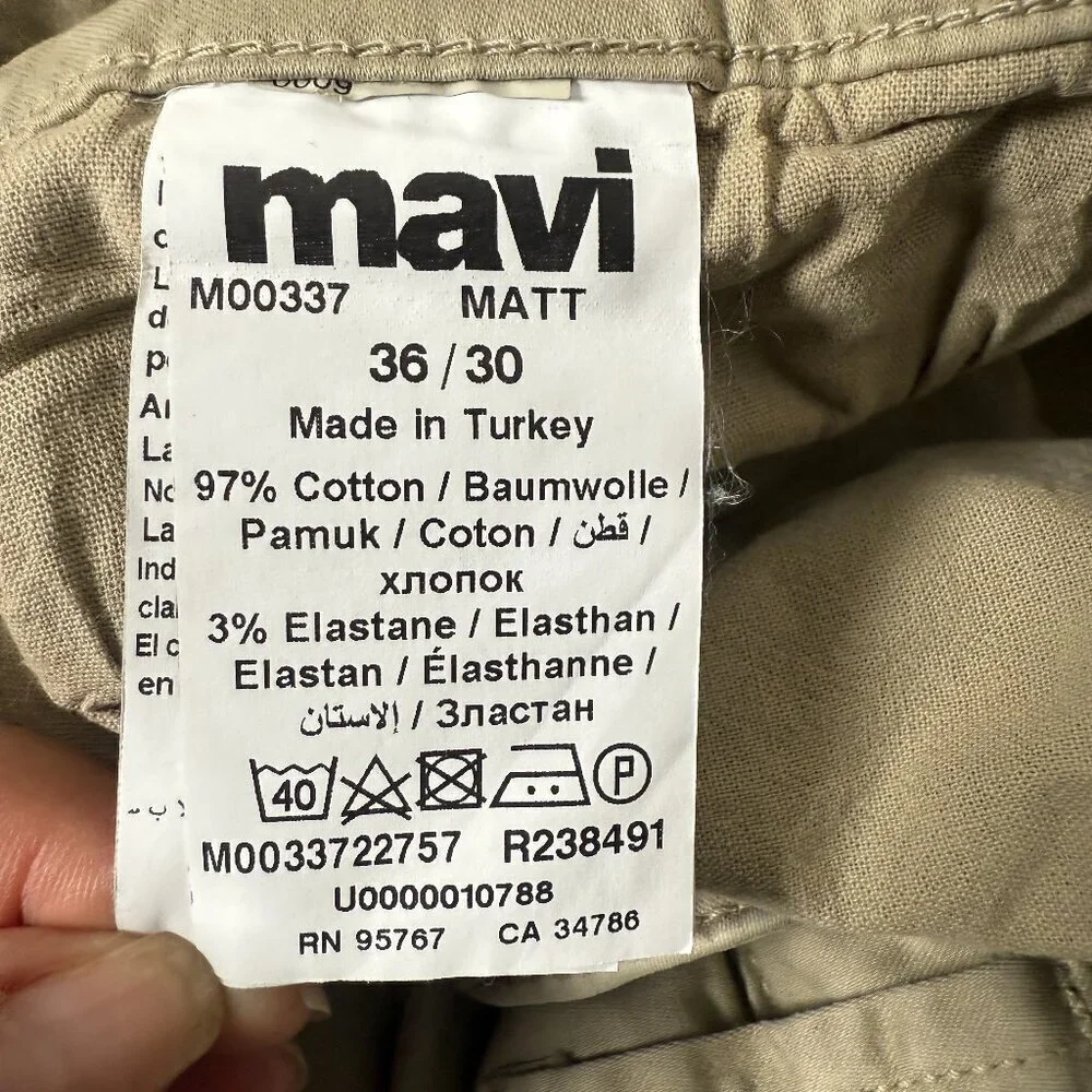 Mavi Matt Relaxed Straight Leg Twill Pants Mens 36x30 Khaki Casual Trousers